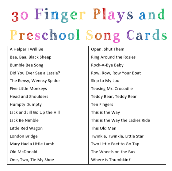 Preschool Finger Play and Song Cards